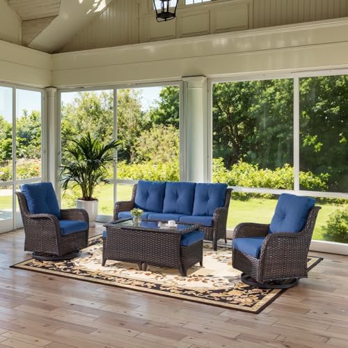 Belord Wicker Outdoor Furniture Patio Furniture Set - 6 Piece Patio Conversat...