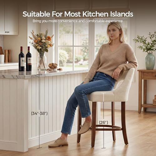 UVV Bar Stools Set of 4, Upholstered Counter Height Bar Stools, Modern Counte...