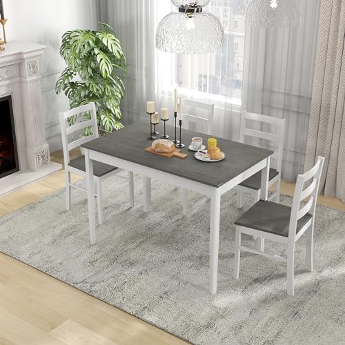 GOFLAME 5 Piece Dining Table Set for 4, Farmhouse Kitchen Table and 4 Chairs ...