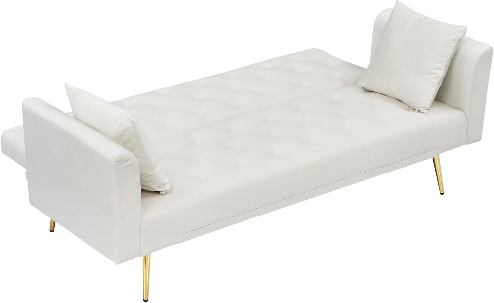 71" Modern Velvet Sofa Bed Futon, Convertible Sleeper Couch, Adj. Backre...