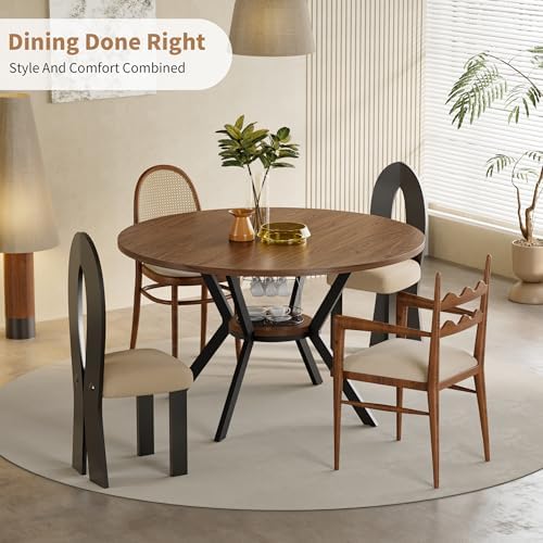 42" Round Dining Table for 4, Farmhouse Kitchen Table with Storage, Spac...