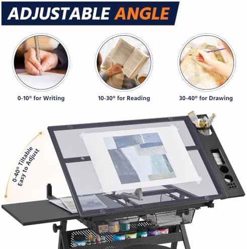 Yaheetech Glass Drafting Table & Stool, Drawing Table for Artists, Black