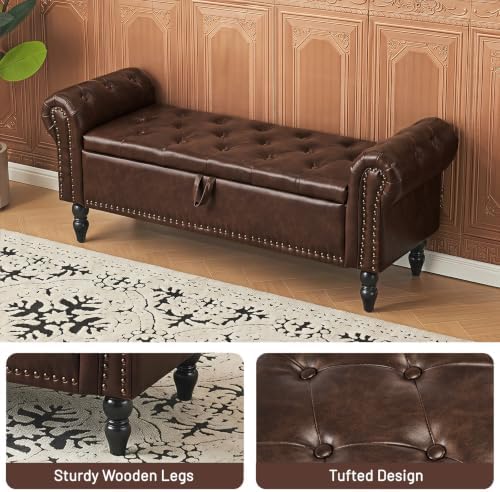 Furniliving 51” End of Bed Storage Bench, Bedroom Bench with Button-Tufted, U...