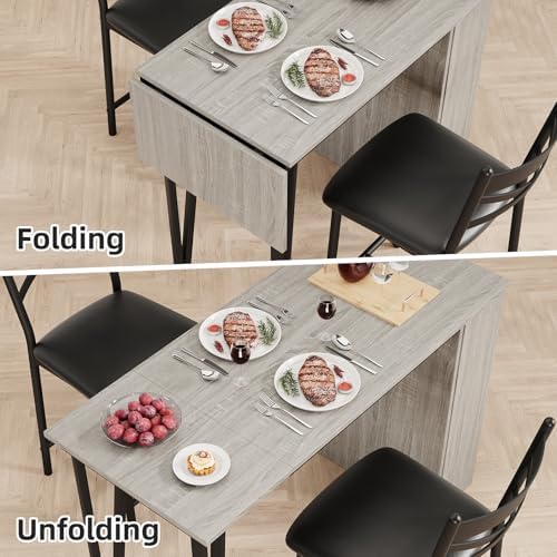 GarveeHome Extendable Bar Table Set for 2, Bar Table and Chairs Set, Gray