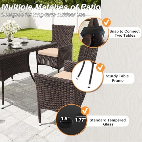 Gotland 5 Piece Outdoor Dining Set, All-Weather Rattan Patio Furniture Set wi...