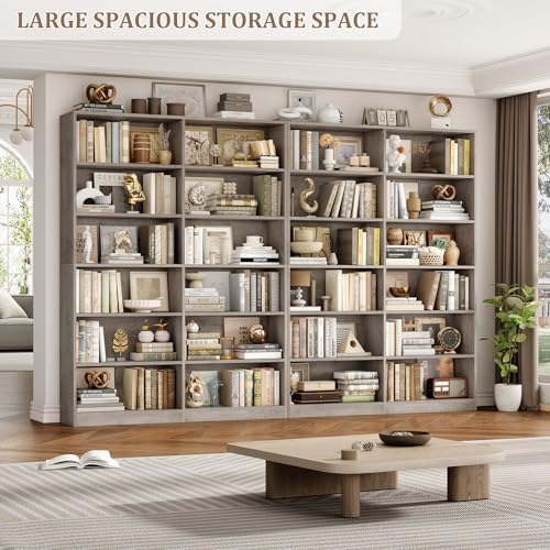 FACBOTALL Bookshelf Tall Bookcase, 6-Tier Double Wide Bookshelves,Wash Grey