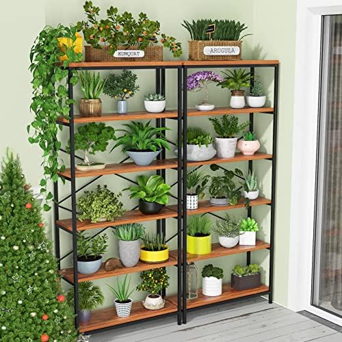 Himimi 6-Tier Bookshelf, 71'' Tall Bookcase Vintage Storage Shelf, Di...