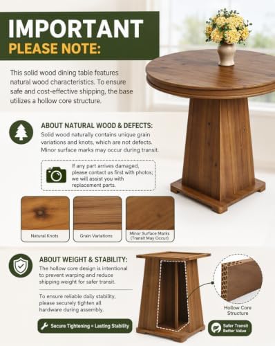 LITTLE TREE Solid Wood Round Dining Table, 31.5" Small Kitchen Table for...