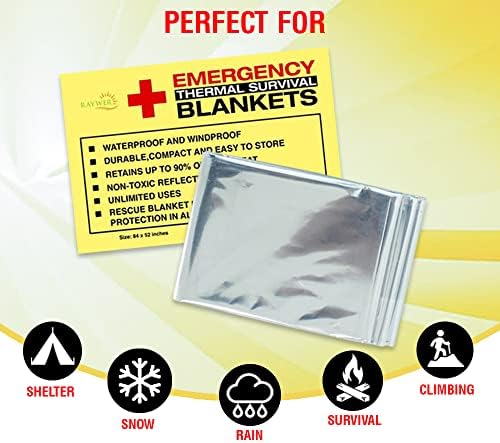 Rawyer (50 Pack) Emergency Thermal Survival Blankets, Mylar Blankets for Outd...