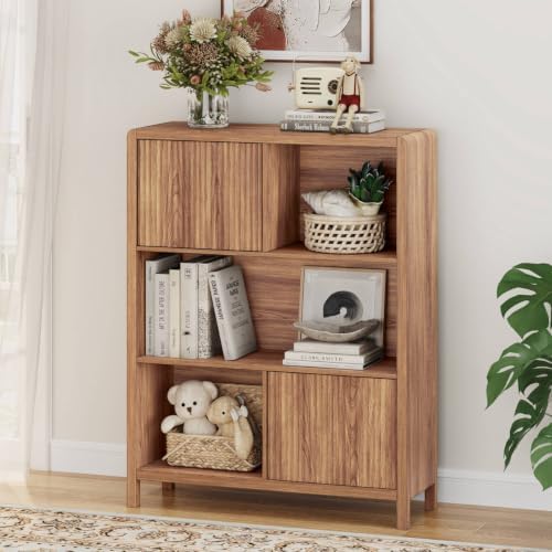 FATORRI Bookshelf with Open and Hidden Storage, 5 Cube Bookcase with 2 Doors,...