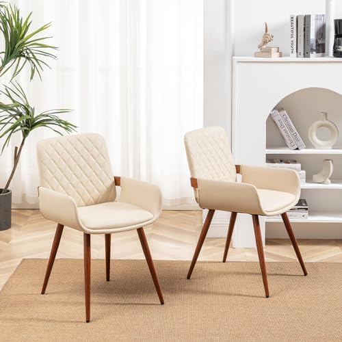 LUNLING Mid Century Modern Dining Chairs Set of 2,Accent Faux Leather Side Ch...