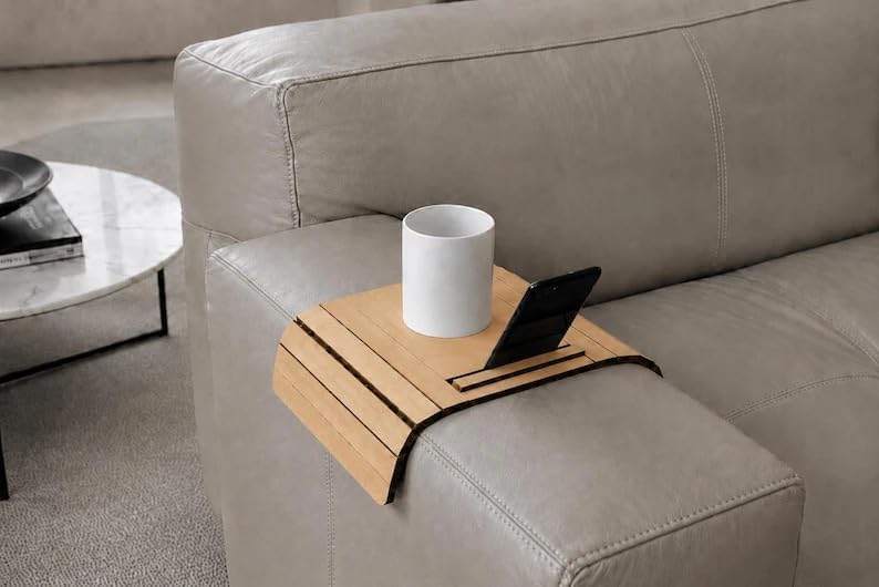 Red Foldable Sofa Armrest Tray Table, Multifunctional Couch Cup Holder with P...