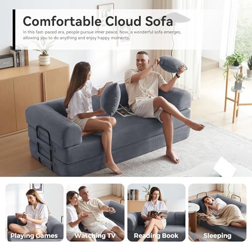 79" Convertible Sofa Bed, Couch for Living Room (Dark Gray) | Corduroy L...