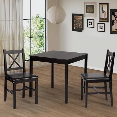 FDW | 3-Piece Solid Pine Wood Dining Table | Brown | Kitchen Table