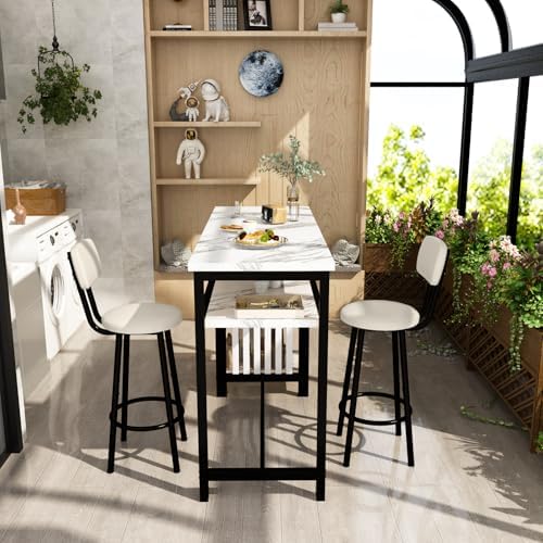 Lamerge Furniture Kitchen Bar Height Table and Chairs for 2, 5-Tier Compact D...