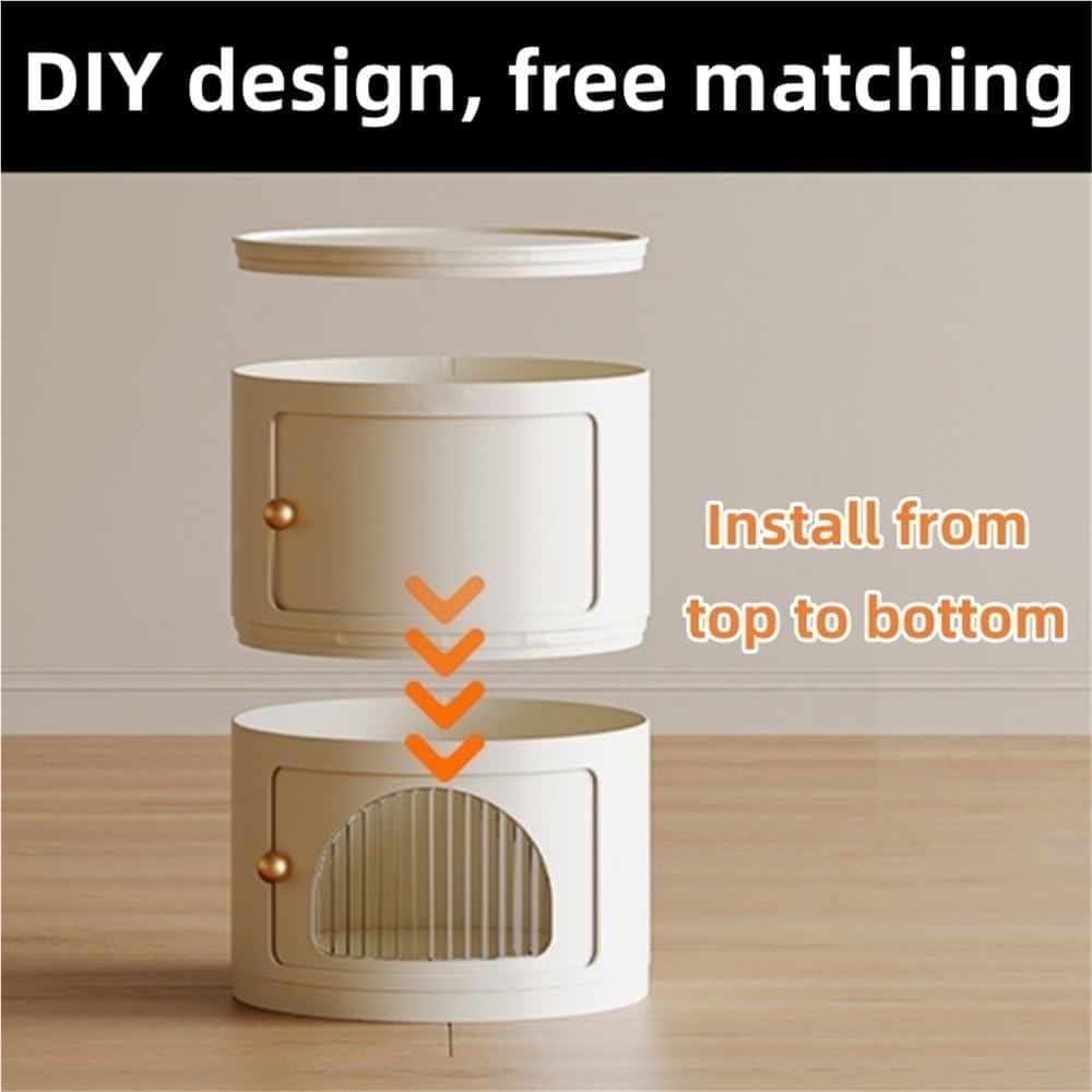 Round Storage Cabinet with Removable Transparent Panel ABS Plastic Nightstand...