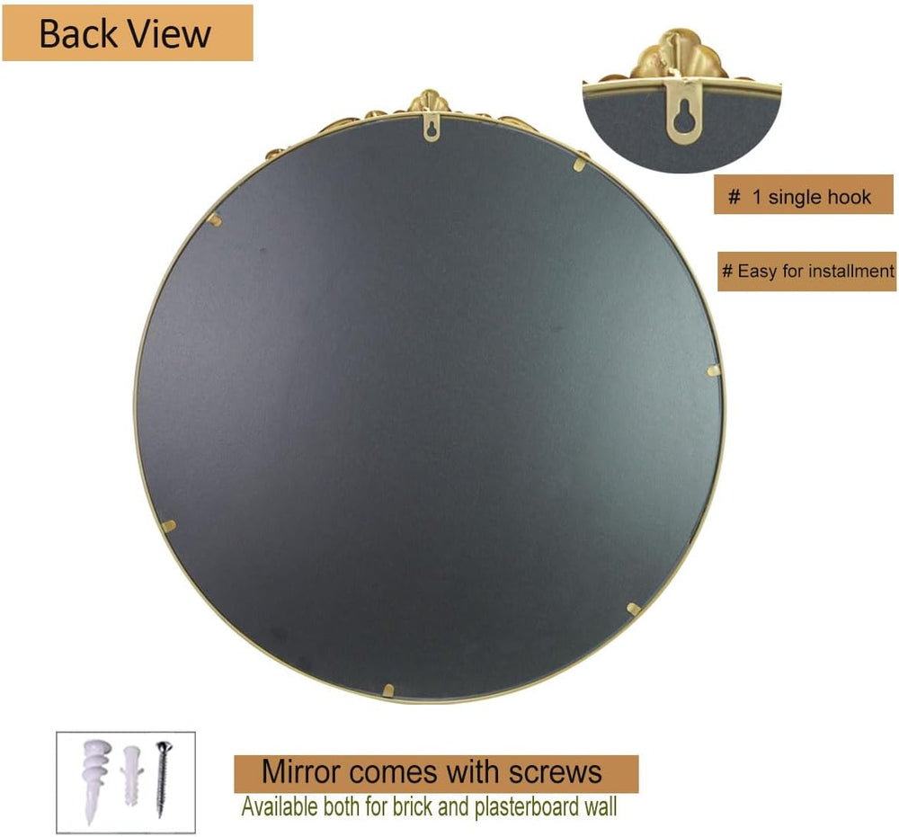 Round Gold Mirror 24Inch Ornate Baroque Antique Bathroom Mirror Large Circle ...