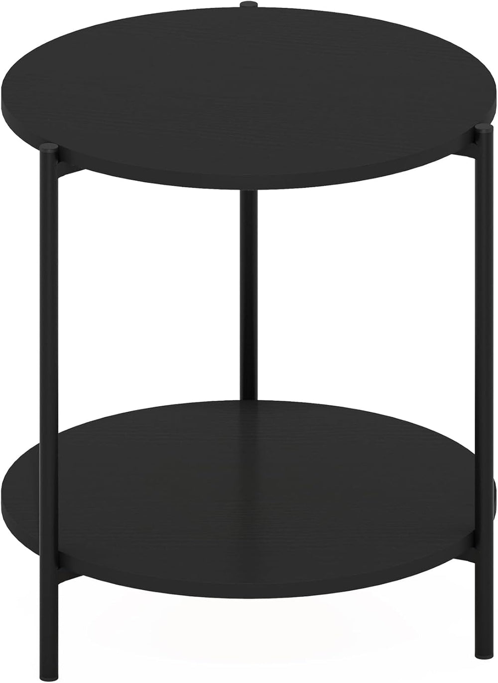 Furinno Besi 2-Tier Wide Round Side Table with Metal Legs, Metal Black End Ta...