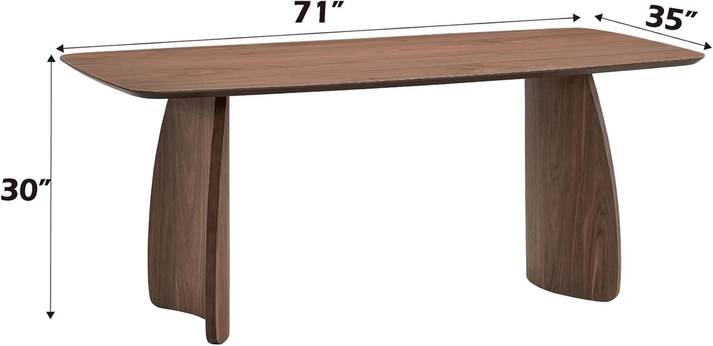 Penau Walnut Finish Rectangular Dining Table, Curved Wooden Base, Engineered ...