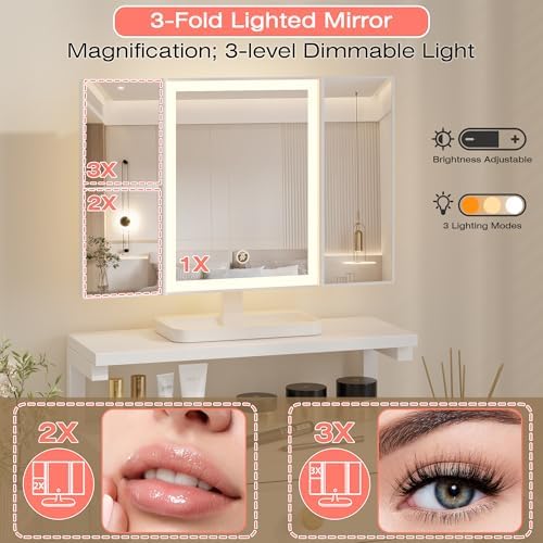 HIGDBFE Vanity Desk with Mirror and Lights 28.4''W Small Makeup Vanit...