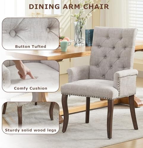 SoarFlash Chenille Dining Chairs Set of 2, Tall Back Side Chair,Modern Uphols...