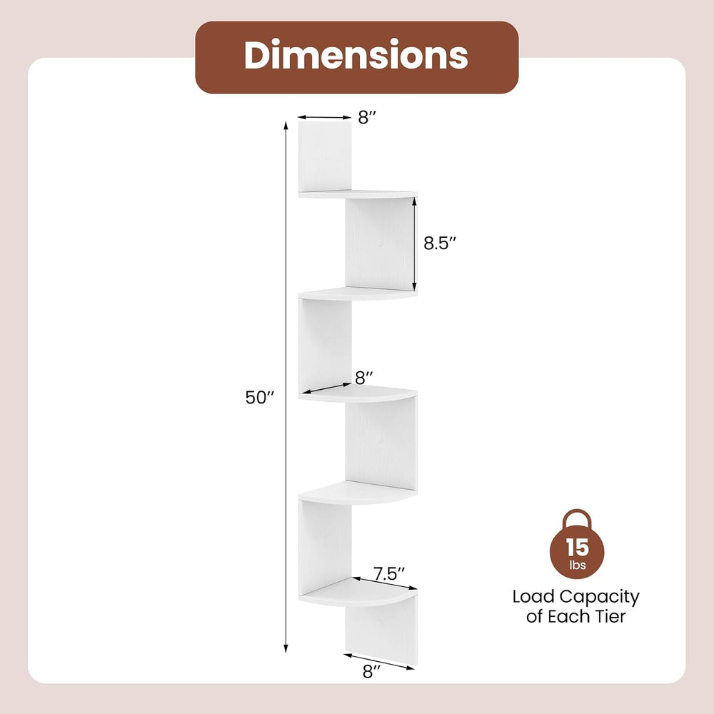 GIANTEX Corner Shelf Wall Mounted Set of 2, 5-Tier Floating Corner Bookshelf,...