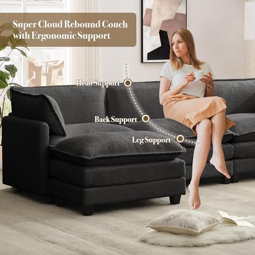 ROWHY 112'' Modular Sectional Cloud Couch with Movable Ottoman, 4 Sea...