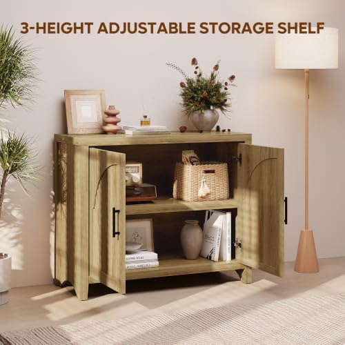 Bestier 37 "W Fluted Sideboard Buffet Cabinet with Storage, Natural Oak