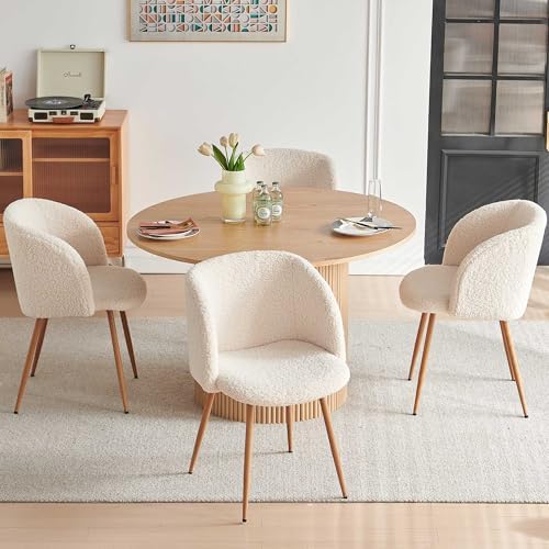 47-Inch 5-Piece Wooden Round Dining Table & Chair Set, Beige and Natural