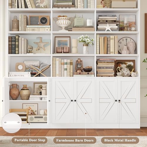 FACBOTALL 75" Tall Bookshelf, White Bookshelf and Bookcase with 6 Doors