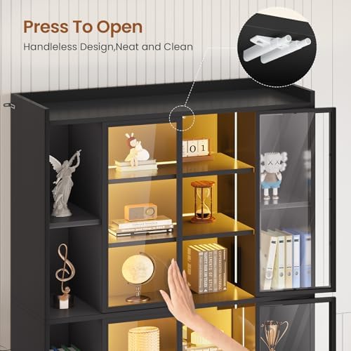 SEDETA 71" Tall 6-Tier Display Cabinet with Doors and Adjustable Shelves