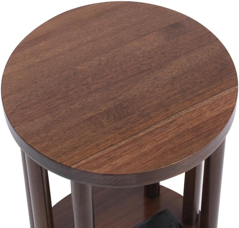 9 x25 Fully Assembled Walnut Wood Round Drink Table with Charging Station, Mi...