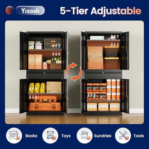 Yizosh Metal Garage Storage Cabinet with Locking Doors and Adjustable Shelves...