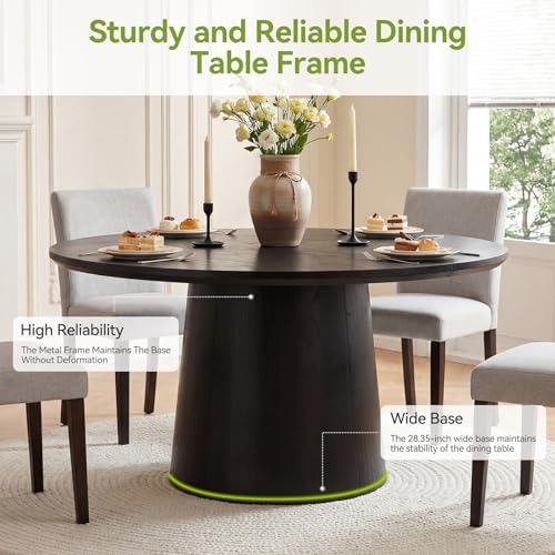LITTLE TREE 47.24 Inches Round Dining Table, Modern Wooden Kitchen Table with...