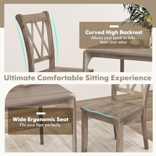GOFLAME Wooden Dining Chairs Set of 4, Mid-Century Farmhouse Kitchen Side Cha...