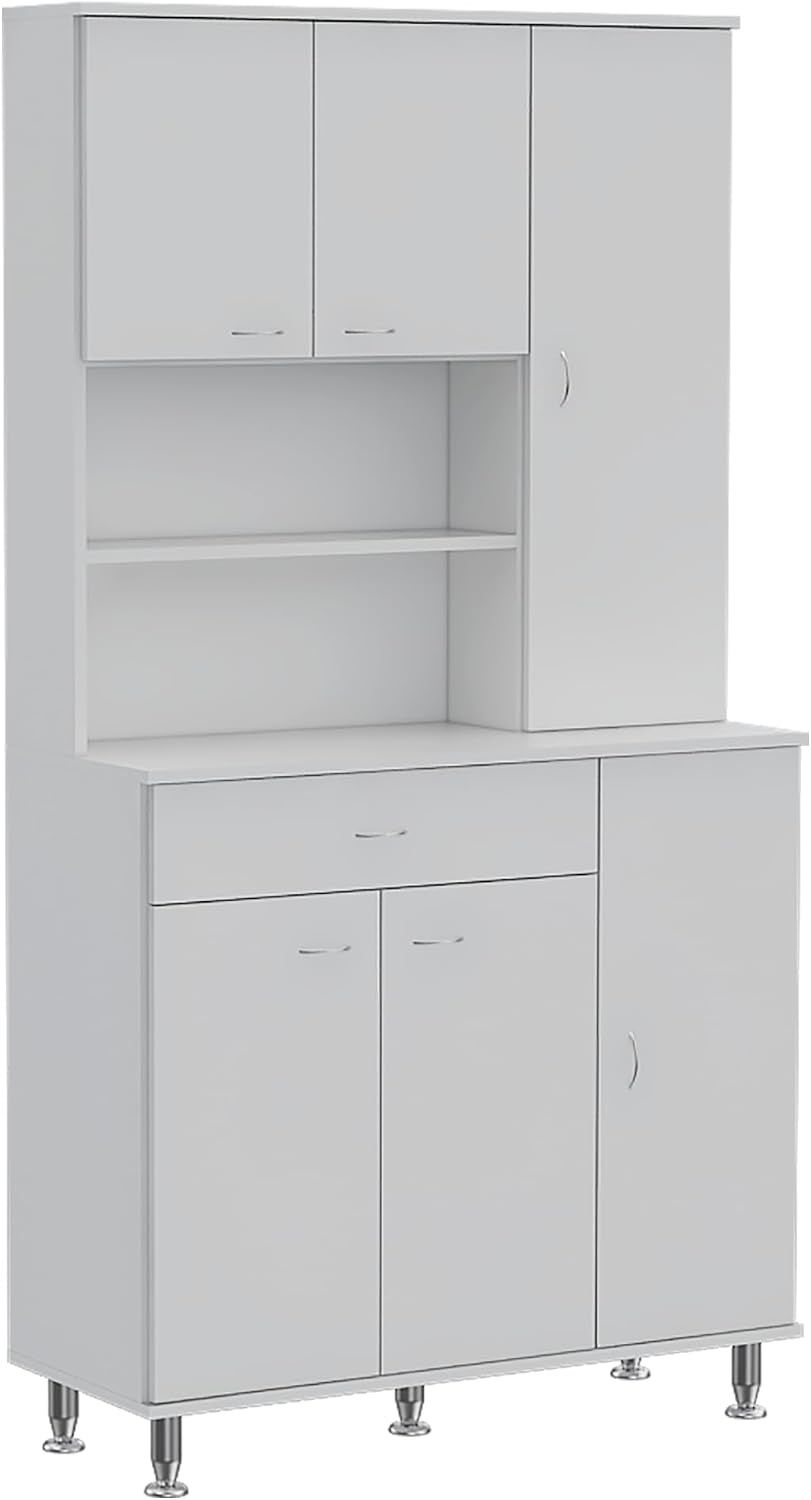 Della 90 Kitchen Pantry, One Drawer, Multiple Cabinets, Two Open Shelvess -White