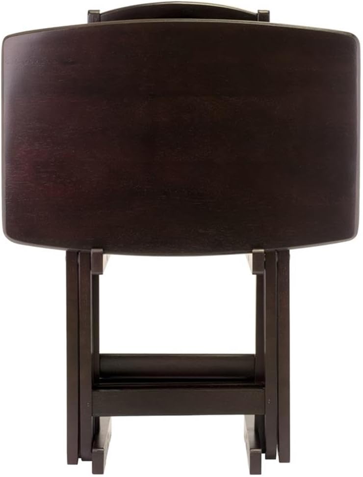 MAKLAINE 5-Piece Oversized Solid Wood Snack Table Set, Espresso Finish, Folda...