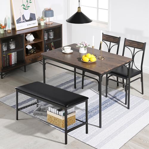 VECELO Kitchen Dining Table Set with Upholstered Bench & 2 Chairs | Space...