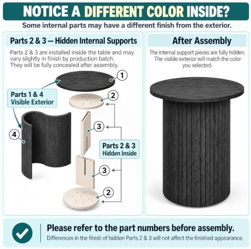 GIANTEX Round Fluted Side Table Set of 2, Drum Pedestal End Tables, Black