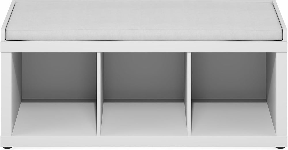 Furinno Cubicle Storage Bench, Shoe Bench with Padded Seat Cushion, 3-Cube Op...