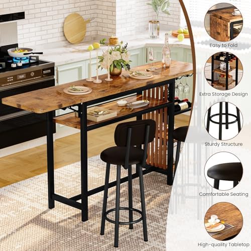 Recaceik 59" Bar Dining Table Set for 2, Bar Table and Chairs Set, Expan...
