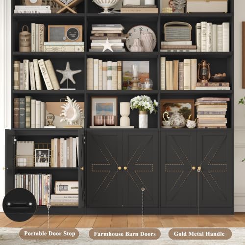 FACBOTALL 75" Tall Bookshelf, Black Bookshelf and Bookcase with 6 Doors