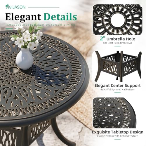 VIVIJASON 5-Piece Outdoor Patio Dining Set, All-Weather Cast Aluminum Convers...