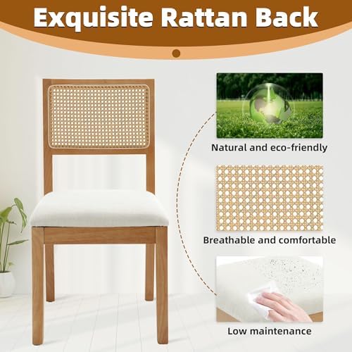 Rattan Dining Chairs Set of 6, Natural Upholstered Kitchen/Restaurant Chair