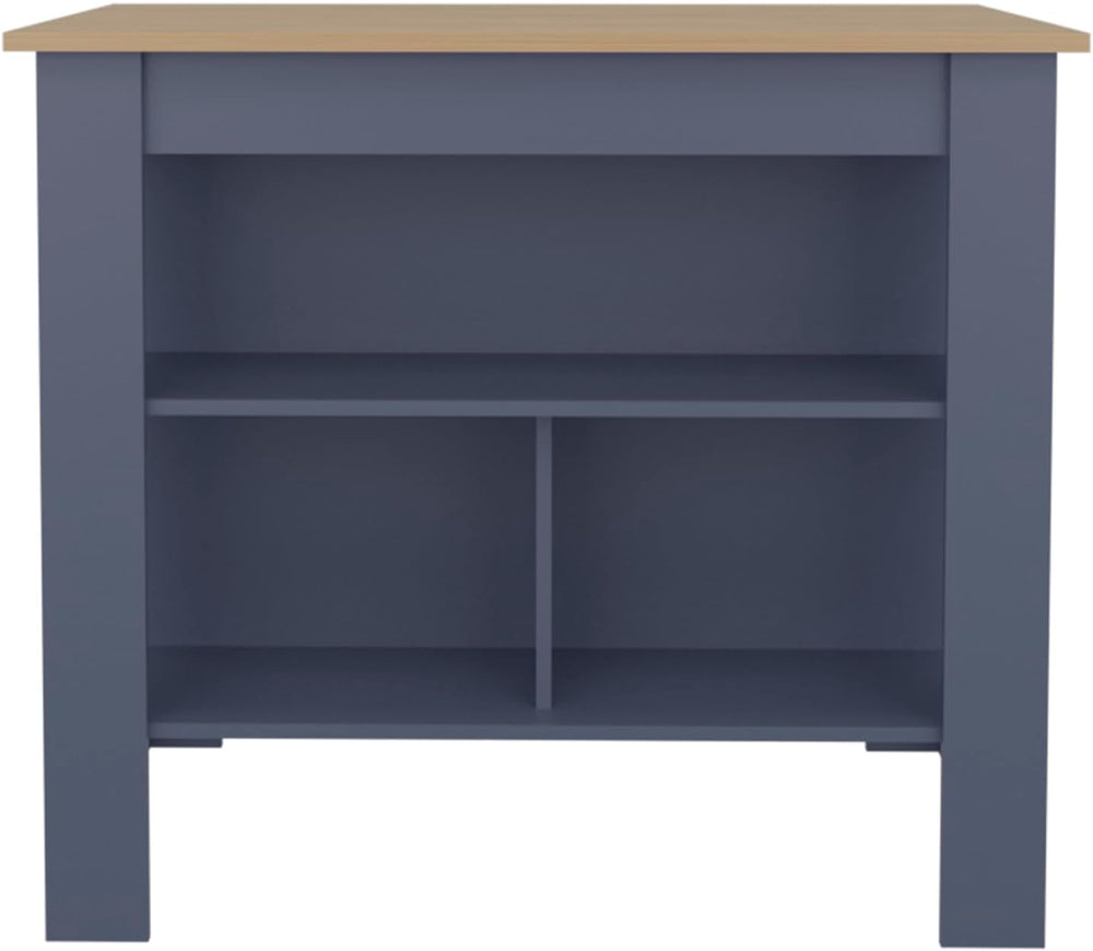 Kitchen Island with 3 Shelves Alby Blue Natural Oak | Three shelves and two d...