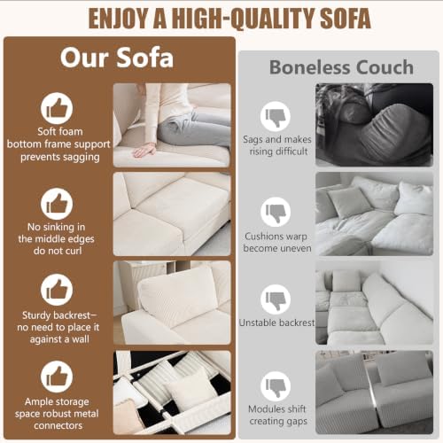 97" Modular Sectional Couch with Storage, Corduroy 3-Seater L Shaped Sof...