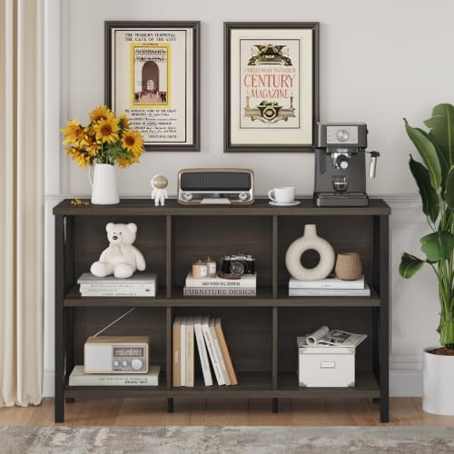 FATORRI 6 Cube Storage Organizer, 47" Horizontal Bookshelf, Walnut Brown