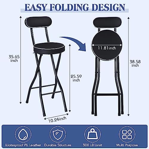 Thyle 2 Pcs 25.6 Inch Folding Bar Stool with Backrest, Cushioned Seat