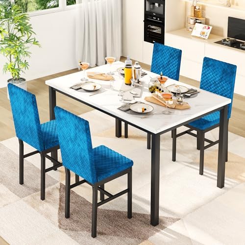Recaceik Dining Table Set for 4, Kitchen Table and Chairs Set of 4 Modern Fau...