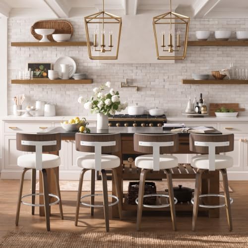 Bekrvio Swivel Counter Height Bar Stools Set of 3, Faux Leather Kitchen Stool...